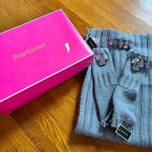 Grey Juicy Couture knit scarf and matching gloves set